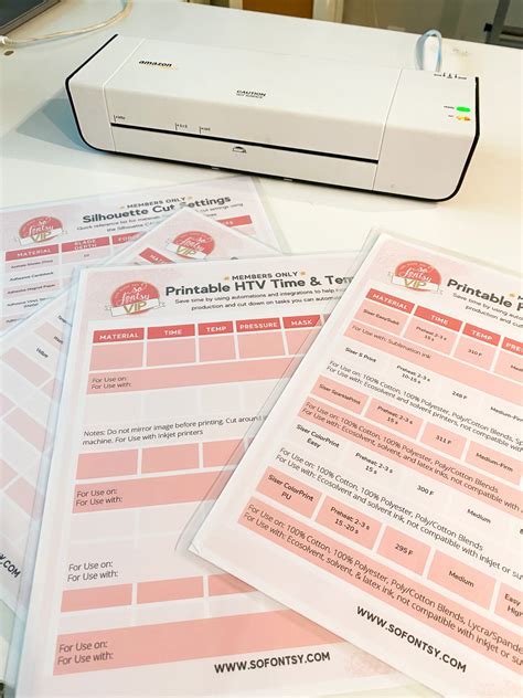 Temperature and Time for HTV Vinyl: Free Printable Cheat Sheets ...
