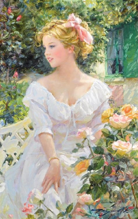 Konstantin Razumov - The Aroma of Roses, a Young Lady Seated in a Garden | Art painting, Classic ...