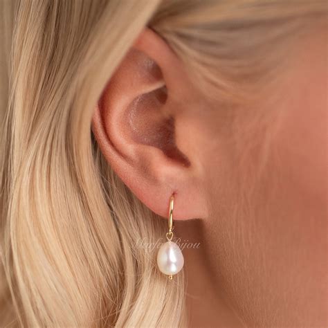 Natural Fresh Water Drop Pearl Earrings • Bride Pearl Earrings • Dainty ...