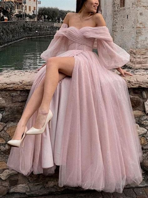Pink tulle long prom dress, pink tulle long evening dress – dresstby