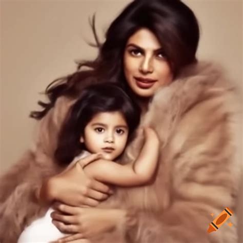 Priyanka Chopra wearing fluffy fur coat hugging a child in high ...