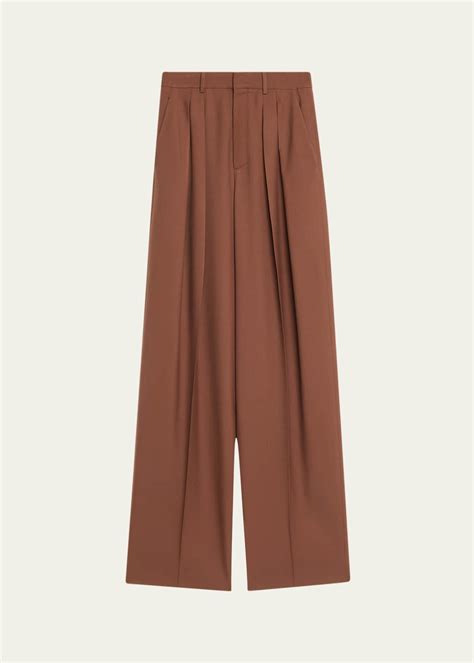 Saint Laurent Double-Pleated Straight-Leg Trousers - Bergdorf Goodman