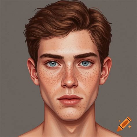 White male with brown hair, blue eyes, and freckles on Craiyon