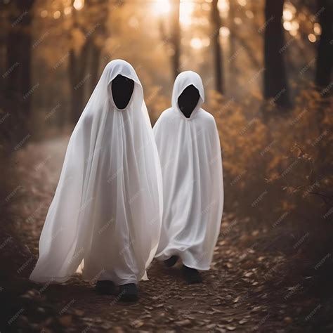 Premium Photo | Two people in white robes walking in a forest with ...