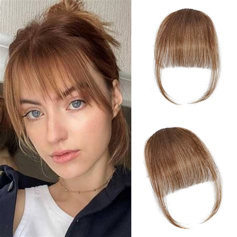 Amazon.com: noxozoqm Clip in Bangs 100% Real Human Hair Wispy Bangs ...