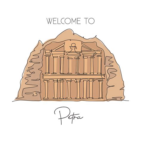 One single line drawing Al Khazneh Petra old temple landmark. Famous ...