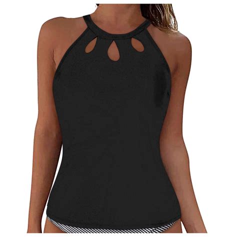 Fulorrnie Tankini Tops for Women, High Neck Swimwear Top Only, Tummy ...