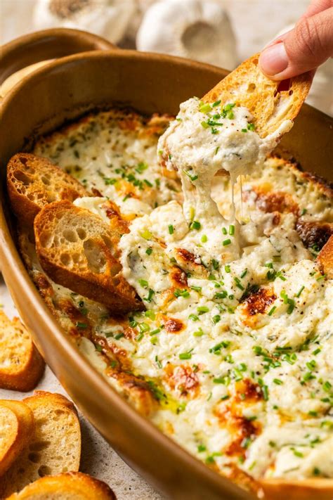 Cheesy Baked Garlic Bread Dip Recipe | Healthy Little Peach