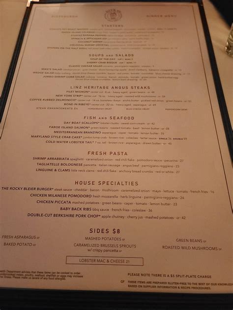 Menu at Ditka's steakhouse, Pittsburgh