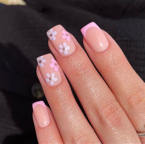 Pink Flower French Spring Nails- Gel X Nails 💗 | Pink flower nails ...