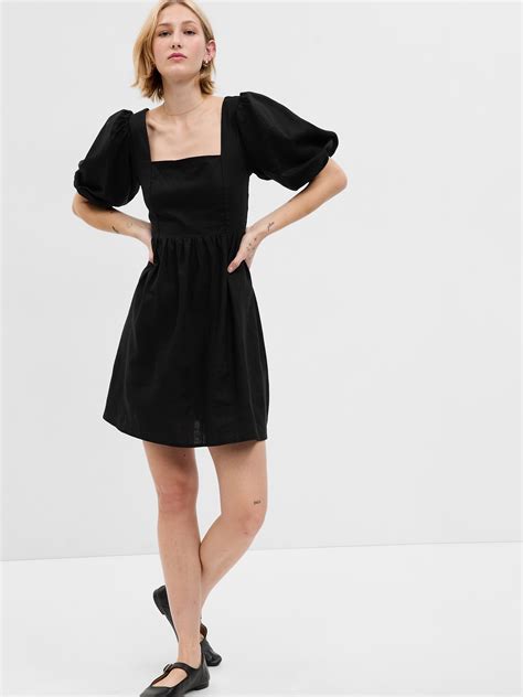 Linen-Blend Puff Sleeve Mini Dress | Gap