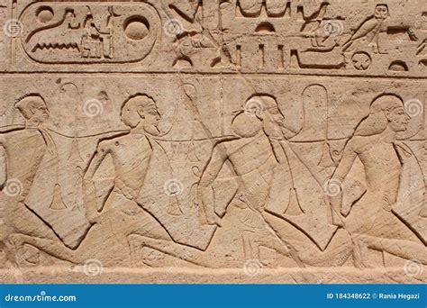 Wall Carving Showing War Prisoners in Abou Simbel Temple in Aswan Stock ...