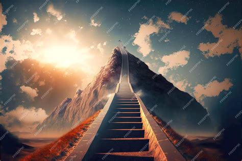 Camino al éxito larga escalera al cielo | Foto Premium