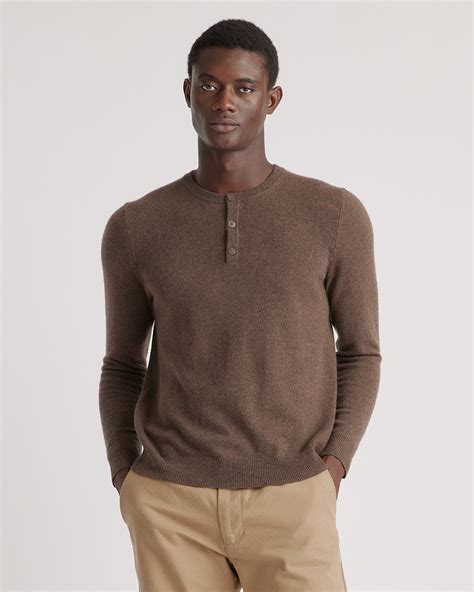 Quince Men's Mongolian Cashmere Henley Sweater In Brown | ModeSens
