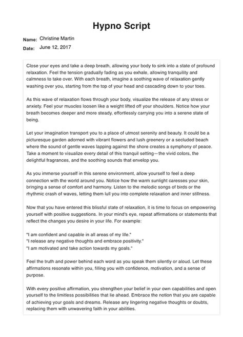 Hypnotism Script & Example | Free PDF Download