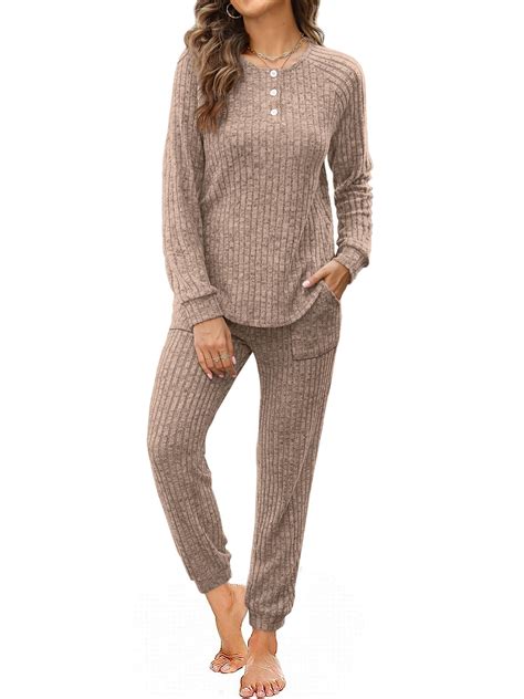 MOSHU Two Piece Womens Pajama Sets Button Down Shirts and Drawstring ...