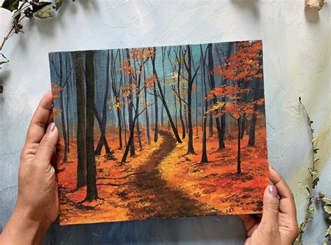 Easy Fall Forest Road Painting Tutorial in 10 steps - Debasree Dey Art