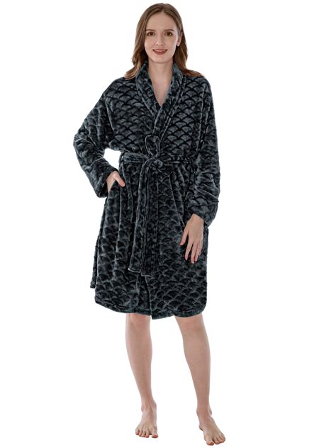 PAVILIA Dark Gray Short Robes for Women, Plush Soft Womens Bathrobe ...