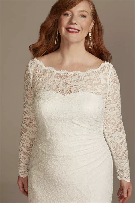 Stretch Lace Long Sleeve Sheath Wedding Dress | David's Bridal