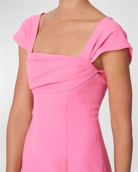 Carolina Herrera Draped Square-Neck Cap-Sleeve Trumpet Midi Dress ...