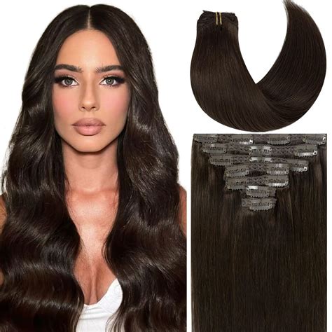 Amazon.com : Caliee Light Dark Brown Hair Extensions Clip in Human Hair ...