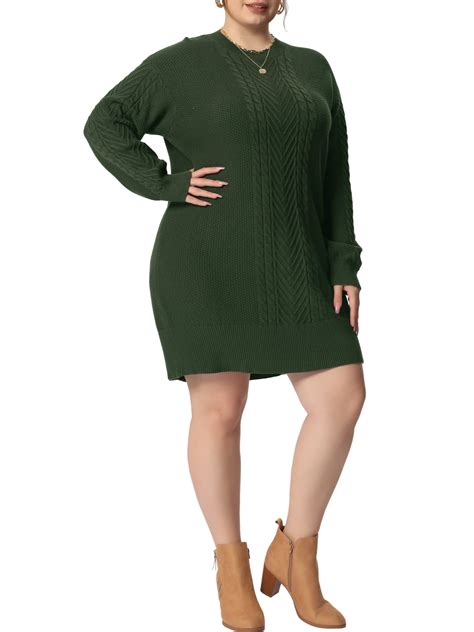 Unique Bargains Women's Plus Size Long Sleeve Knit Pullover Short ...