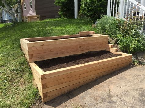 Terraced garden beds built into a hill - 8' 4x4 Douglas Fir timbers dug ...