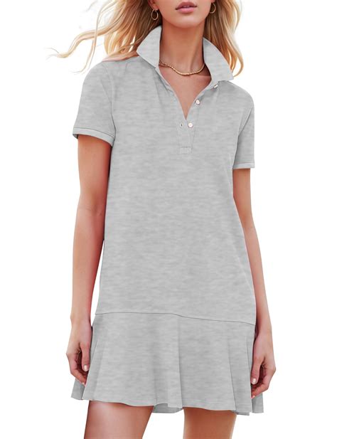 Kissonic Women's Polo Dress Short Sleeve V Neck Ruffle Hem Casual ...