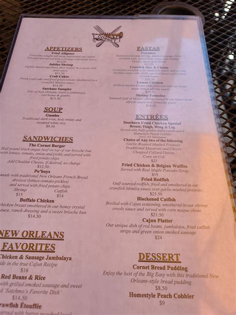 Menu at Cornet pub & bar, New Orleans