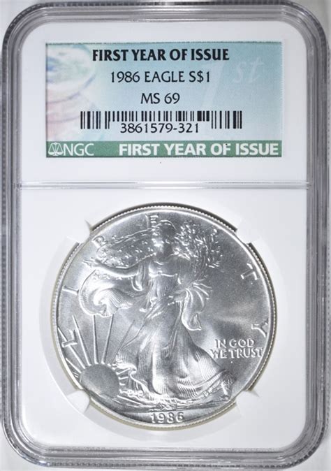 1986 AMERICAN SILVER EAGLE, NGC MS-69
