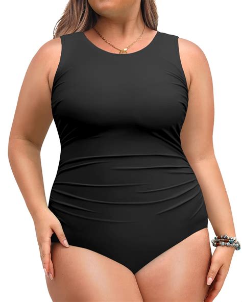 Daci Women Black Plus Size One Piece Swimsuit Tummy Control Athletic ...
