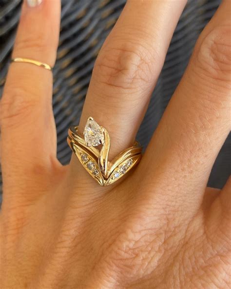 Pear Cut Moissanite Unique Ring With Matching Band Wedding Ring Set For ...