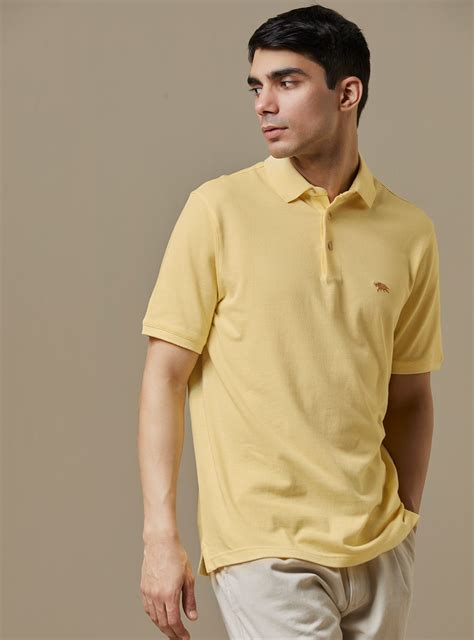 Buy Medallion Pique Polo | Casual Yellow Solid Polos for Men Online ...