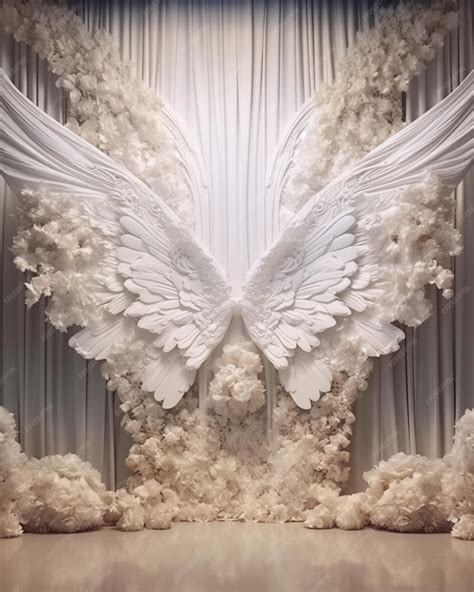 Premium Photo | A close up of a large white angel wings on a stage generative ai