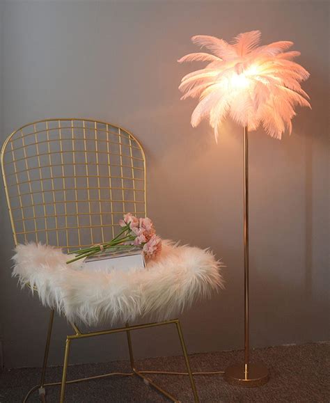 GIOAMH Natural Ostrich Feather Floor Lamp, Simple Modern Bedroom and ...
