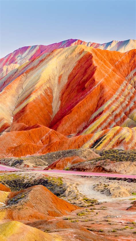 Scenery of Rainbow mountain at sunset, Zhangye Danxia National Geopark ...