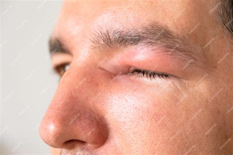 Premium Photo | A red swollen eyelid on a man's face in closeup is an ...