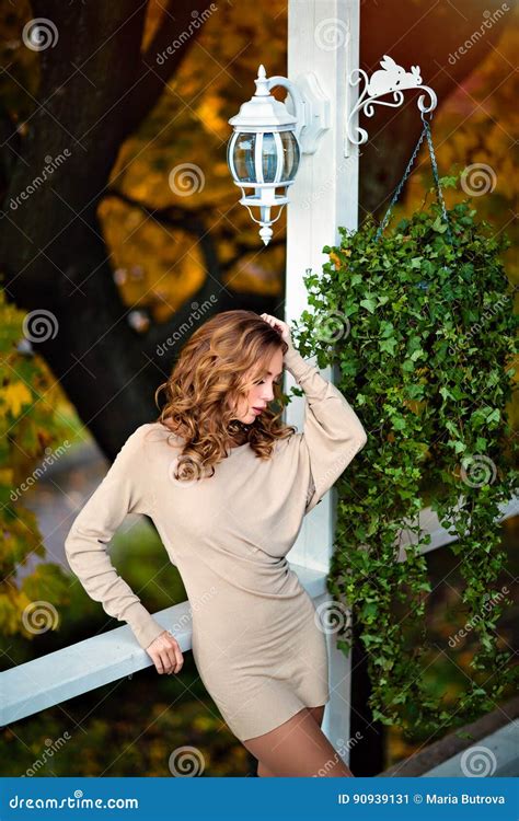 Portrait of a Sensual Kinky Girl in Tight Dress in the Fall Prof Stock ...