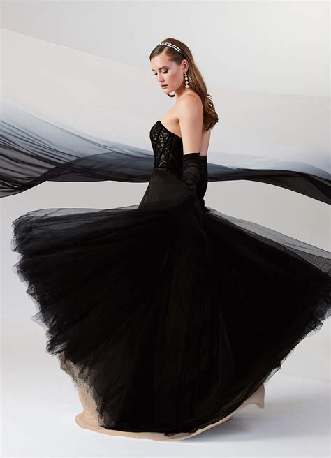 Azazie Persephone Black Nude Ball-Gown Lace Tulle Dress | Azazie