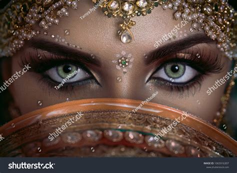 Beautiful Muslim Woman Face Portrait Bindis Stock Photo (Edit Now ...