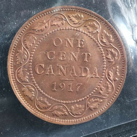 1 cent 1917 Canada ICCS MS-63 Red large copper penny King George V one ...