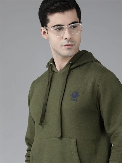Buy U.S. Polo Assn. Men Olive Green Solid Hooded Sweatshirt ...