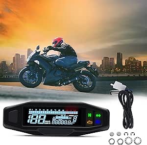 KAOLALI Motorcycle Digital Speedometer Gauge RPM LCD Digital Tachometer Carburetor Odometer Meter (with Sensor)