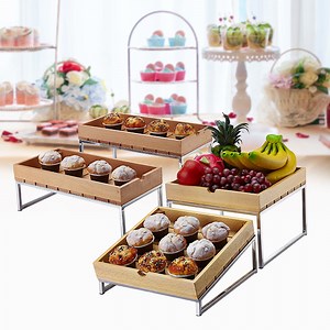 [Hot Item] Buffet Wooden Tea Break Pastry Rack Birthday Banquet Square Tube Dessert Food Display Stand