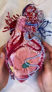 This is amazing! @ema.shin tugs our heartstrings❤️🌺 #beautifulbizarre #softsculpture #heart #emashin #foundobjects #embroidery #hearts #womenartist #sculpture #australianartist #threadart #embroiderylovers | Beautiful Bizarre Magazine