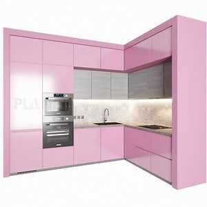 [Hot Item] Planet Whole Almari Pink Kitchen Cabinets Set 3D/4D Design Moduler Kitchen Cabinets