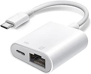 Tuliyet USB C to Ethernet Adapter, Ethernet Adapter with Charging (PD15W), Plug and Play, Type C to LAN Network Ethernet Adapter, Supports 100Mbps Ethernet Network Compatible for Android/iPad/MacBook
