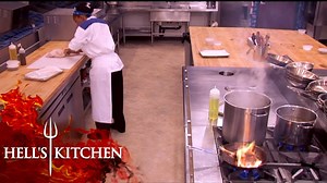 Gordon Ramsay is forced on several occasions to help put out pans on fire #HellsKitchen #HellsKitchenUSA #GordonRamsay | Hell's Kitchen USA