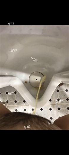 Korean woman peeing in urinal