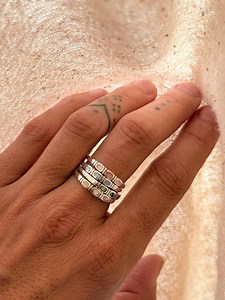 Abalone Shell Inlay Ring • Sterling Silver Stackable Band • Mother of Pearl Ring - Etsy